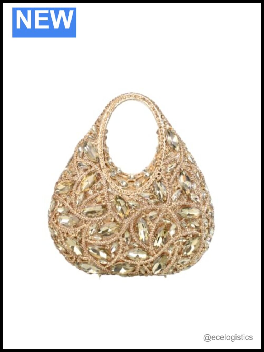 Crystal Rhinestone Clutch Evening Bag with Top Handle and Detachable Chain